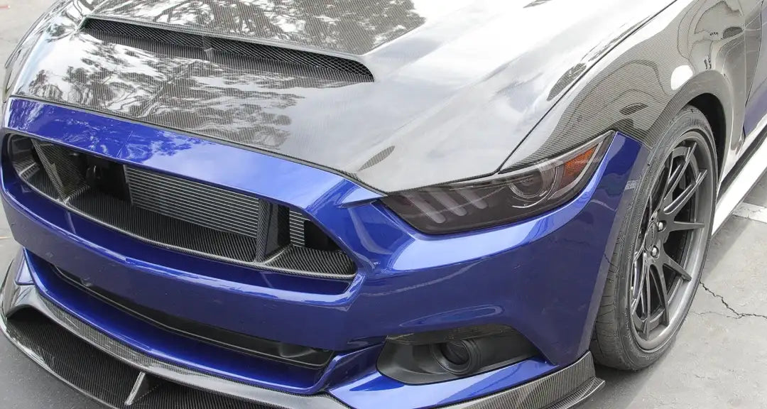 2015-17 S550 Mustang Double-Sided Carbon Fiber "Super Snake" Style Hood