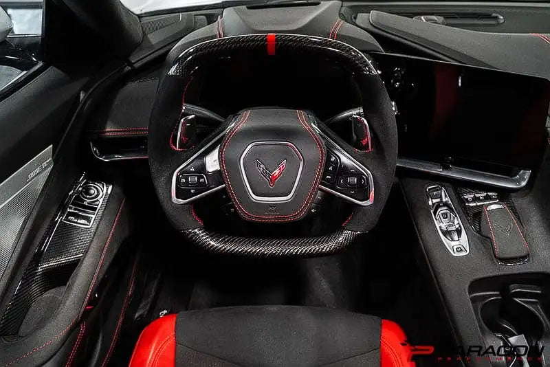 C8 Z06 Style Corvette Carbon Fiber Steering Wheel - Red